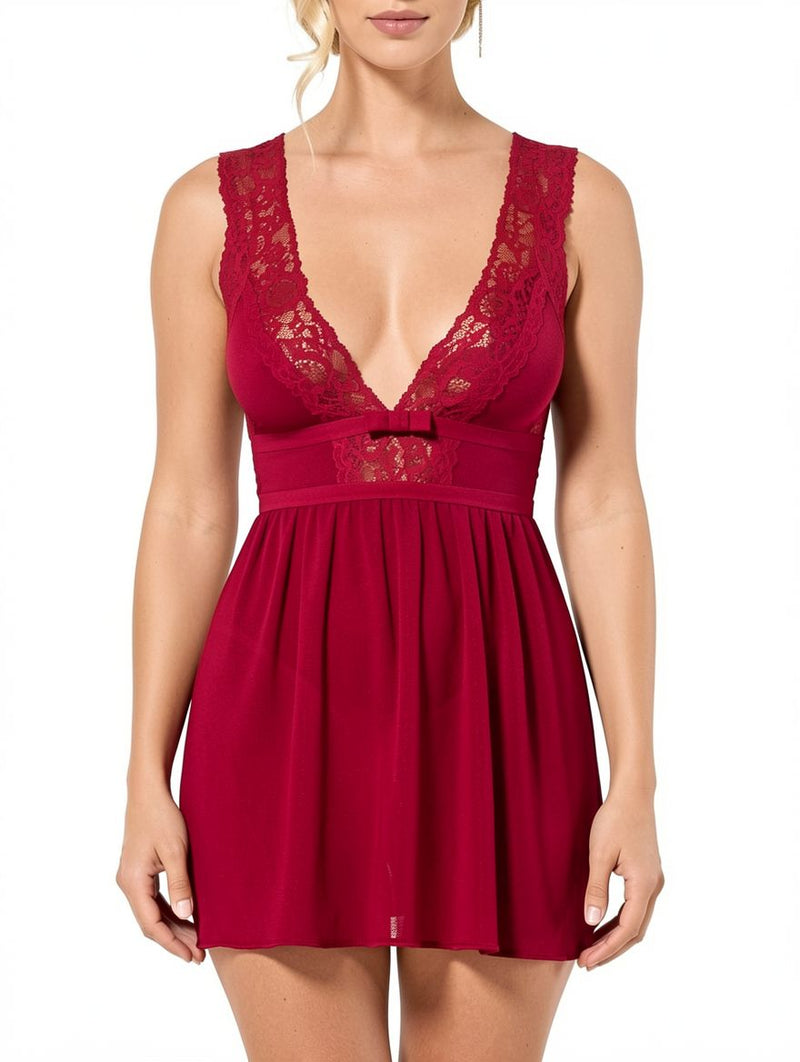 Women's Sexy Lace Deep V Babydoll Lingerie