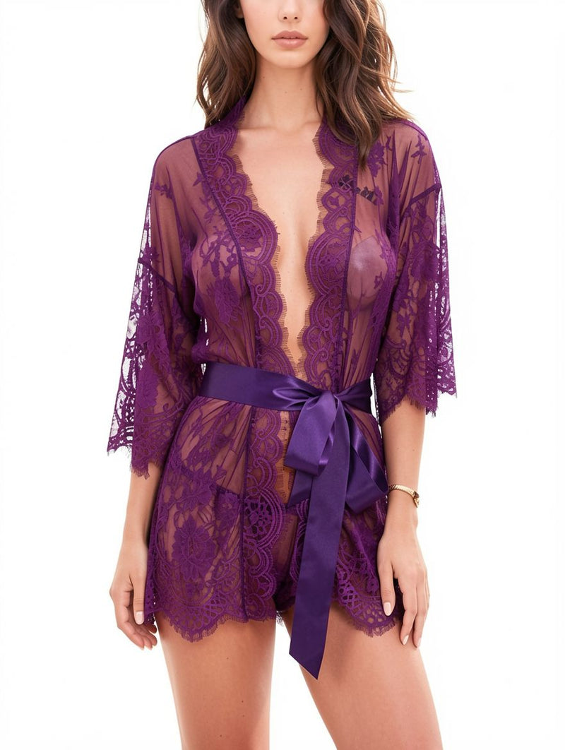 Women's Sexy Sheer Black Lace Babydoll Lingerie