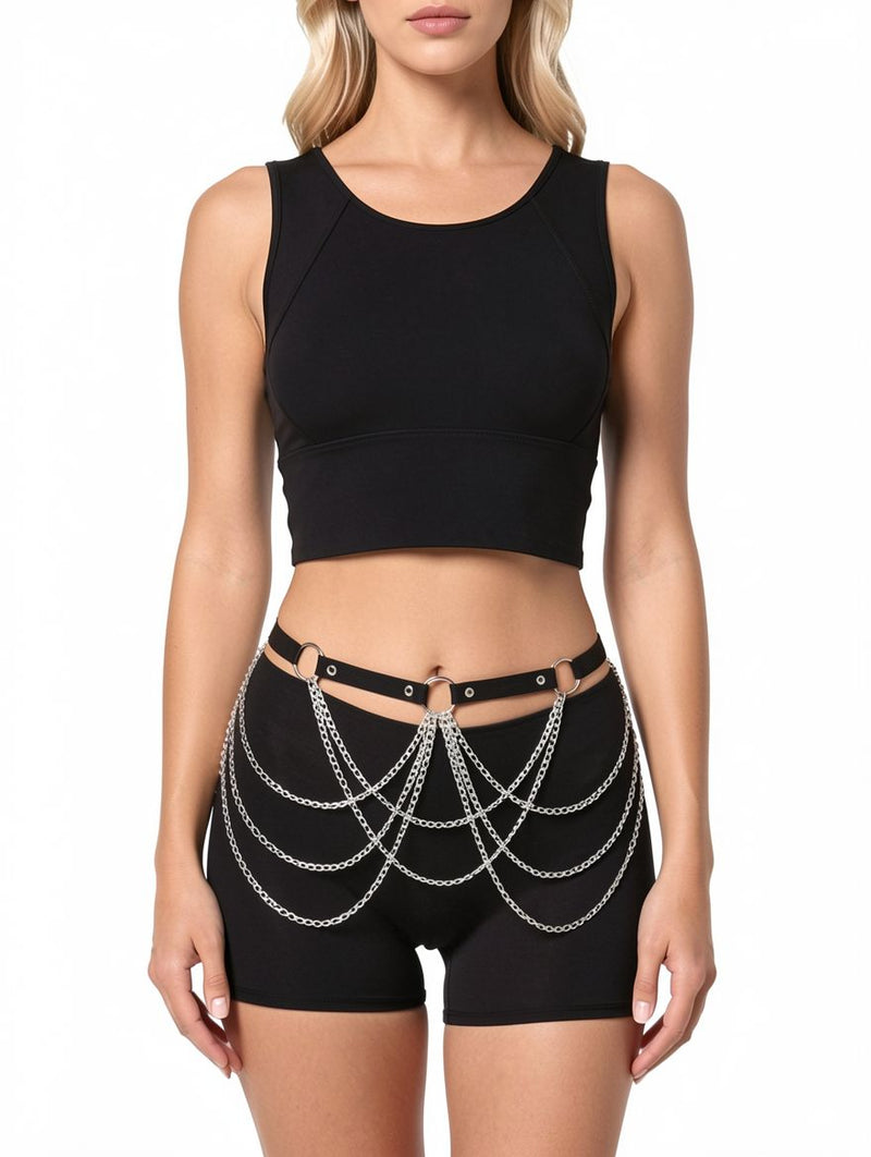 Women's Punk Leather Draped Chain Waist Belt Harness Set