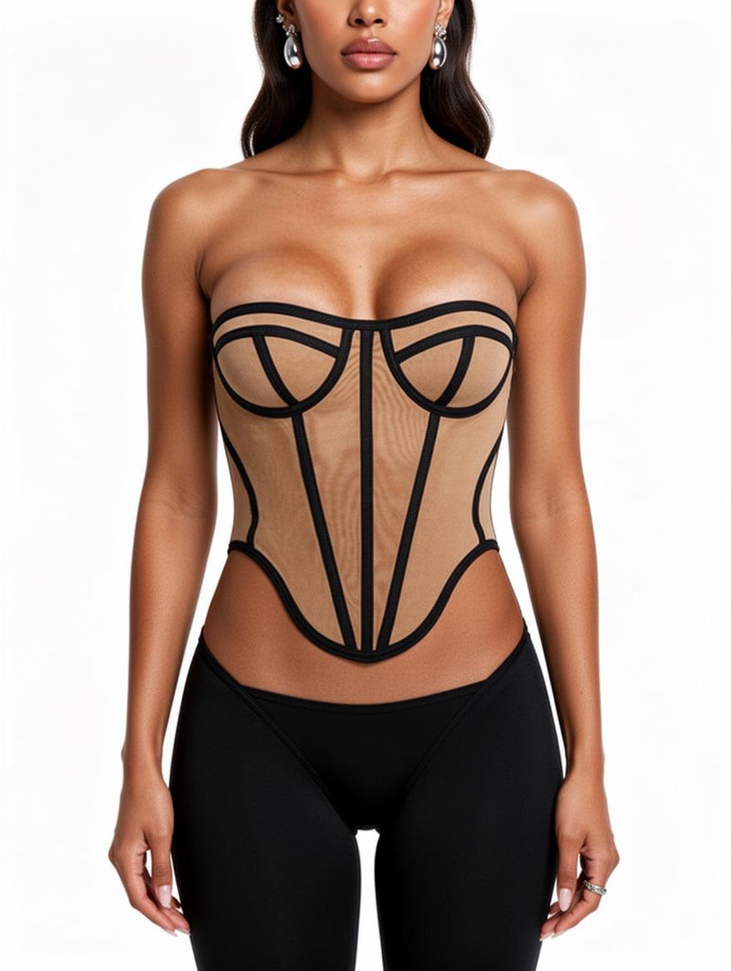 Women's Sexy Sheer Mesh Boning Corset Bustier Top
