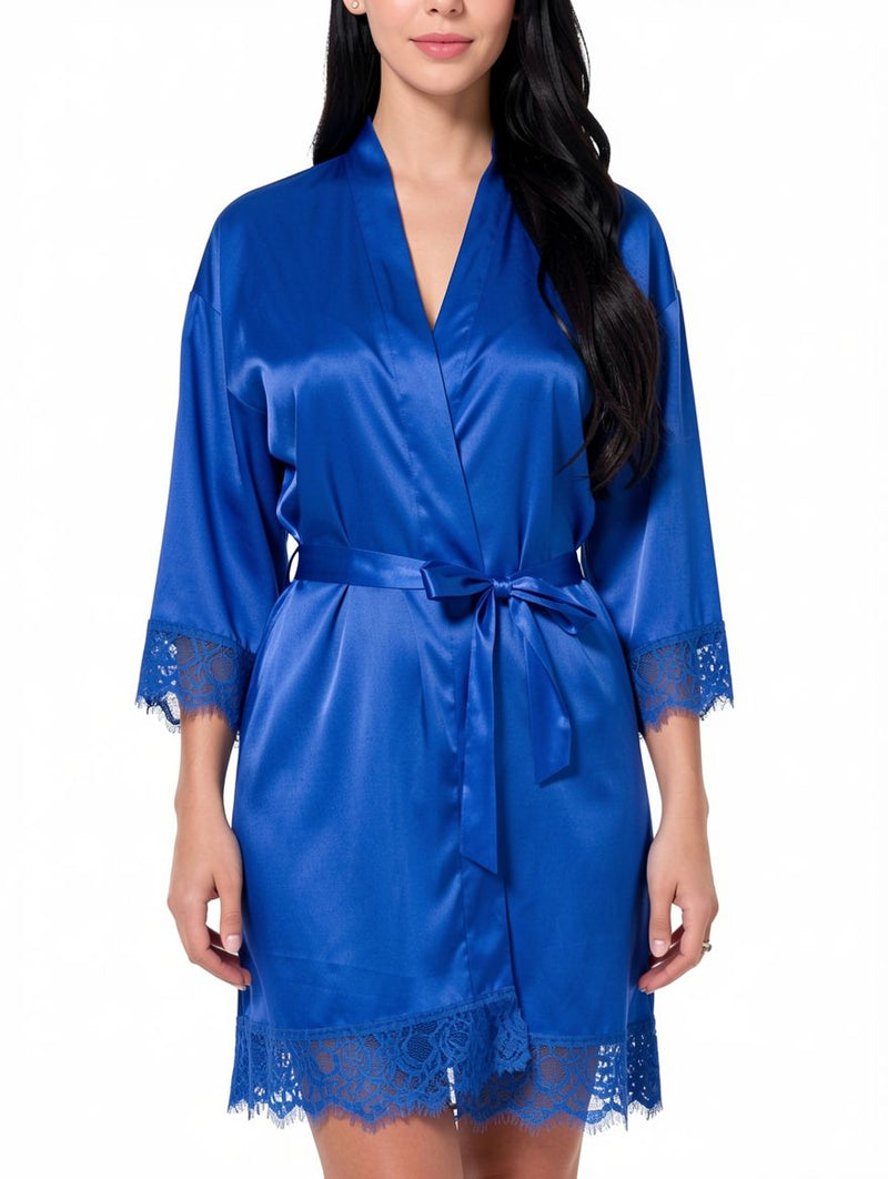 Women's Wrist Sleeve Length Frill Satin Gown With Belt