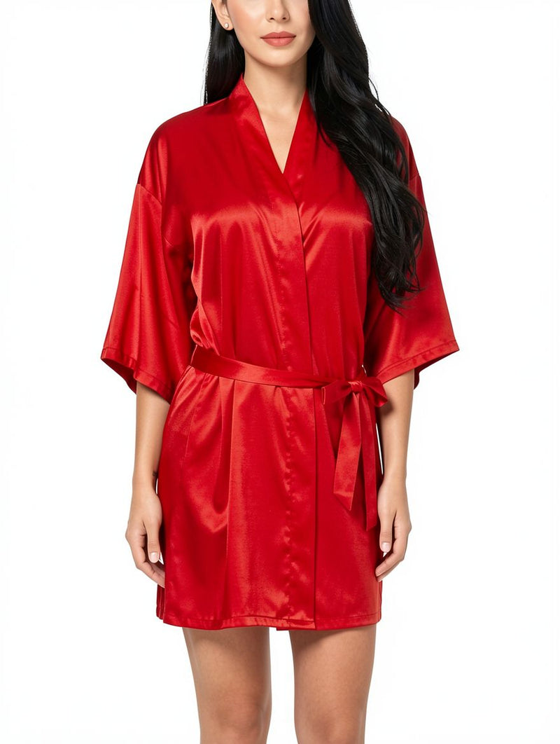 Women's Wrist Sleeve Length Frill Satin Gown With Belt