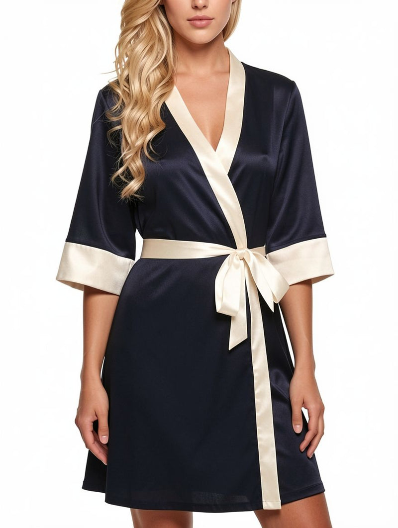 Women's Wrist Sleeve Length Frill Satin Gown With Belt