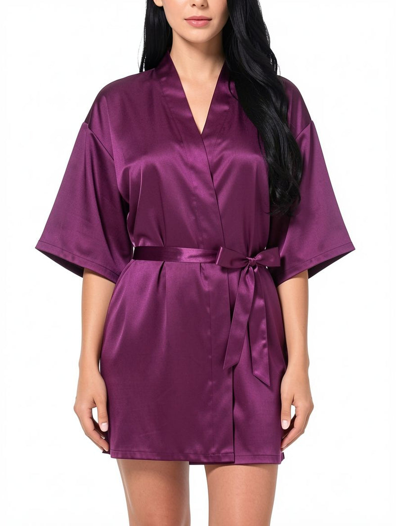 Women's Wrist Sleeve Length Frill Satin Gown With Belt