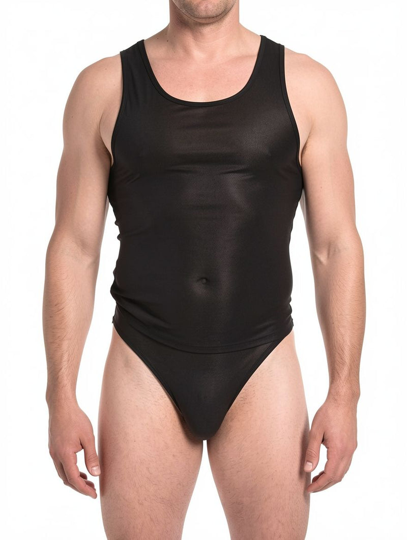 Men's Faux Leather Racerback Tank Top & Brief Set
