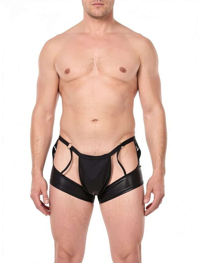 Men's Faux Leather Lace Trim Thong