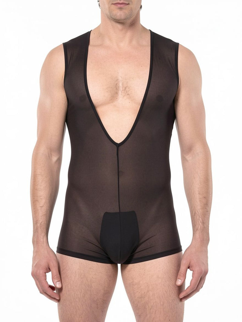 Women's Sheer Mesh Checkered Panel Bodysuit