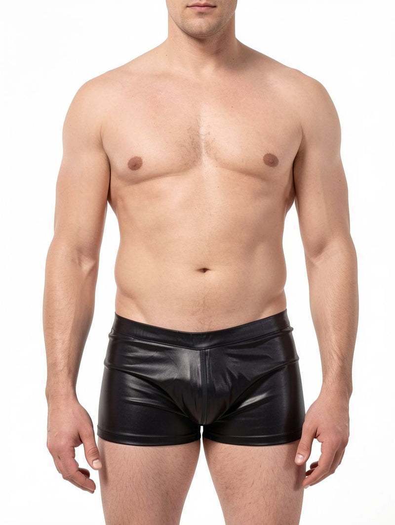 Men's Faux Leather Zip-Detail Fetish Boxer Shorts