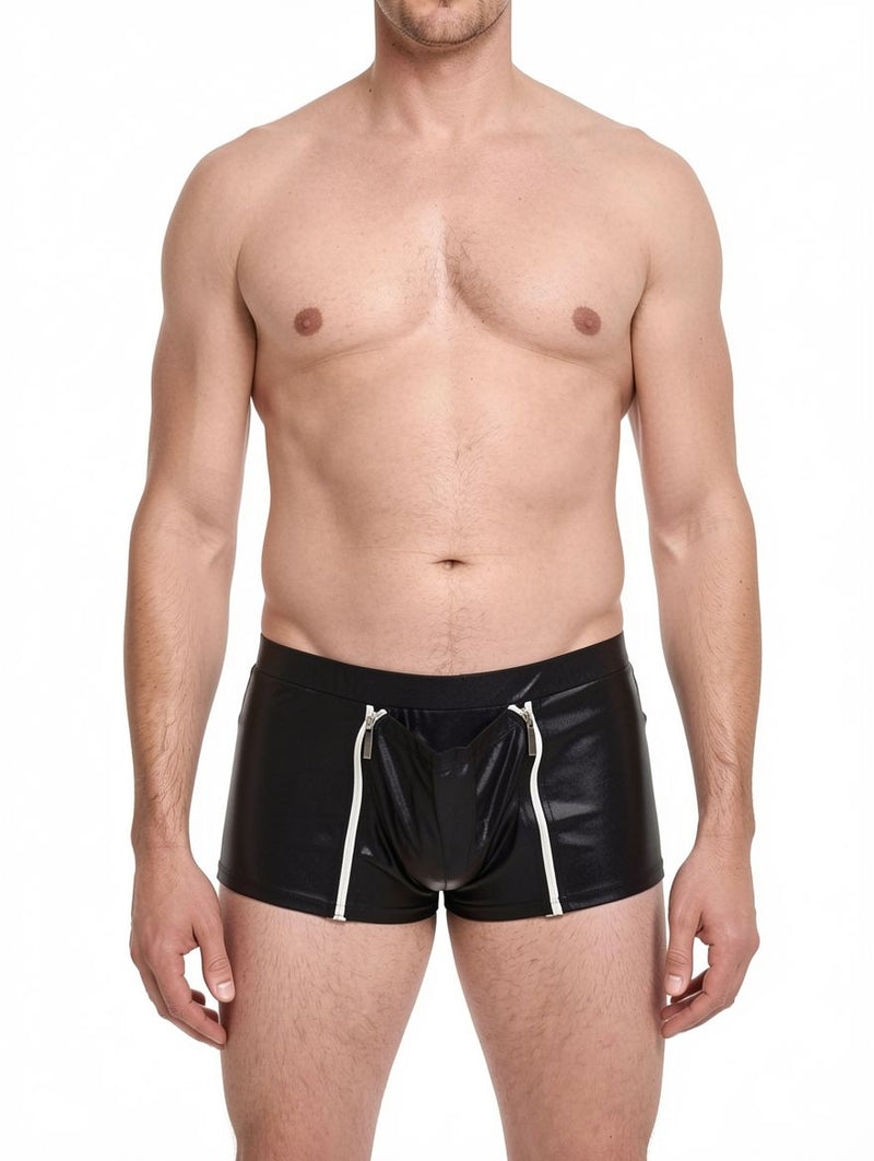 Men's Faux Leather Double Zip Boxer Shorts
