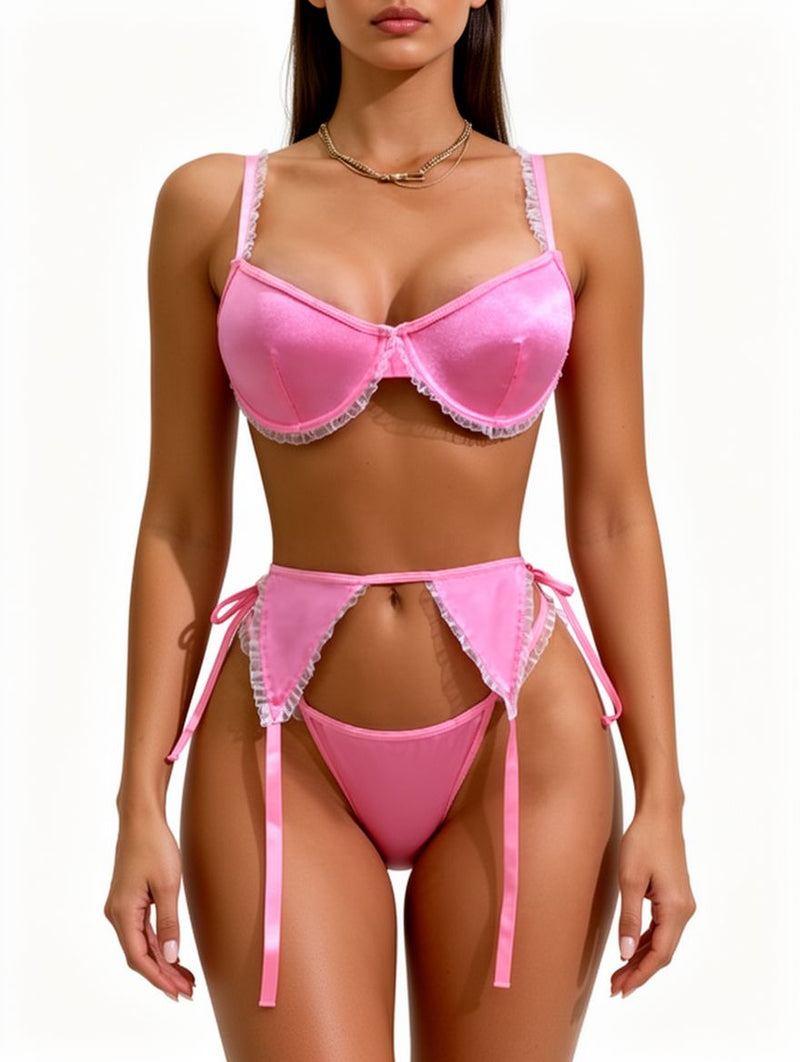 Women's Lace Garter Belt & Thong Lingerie Set