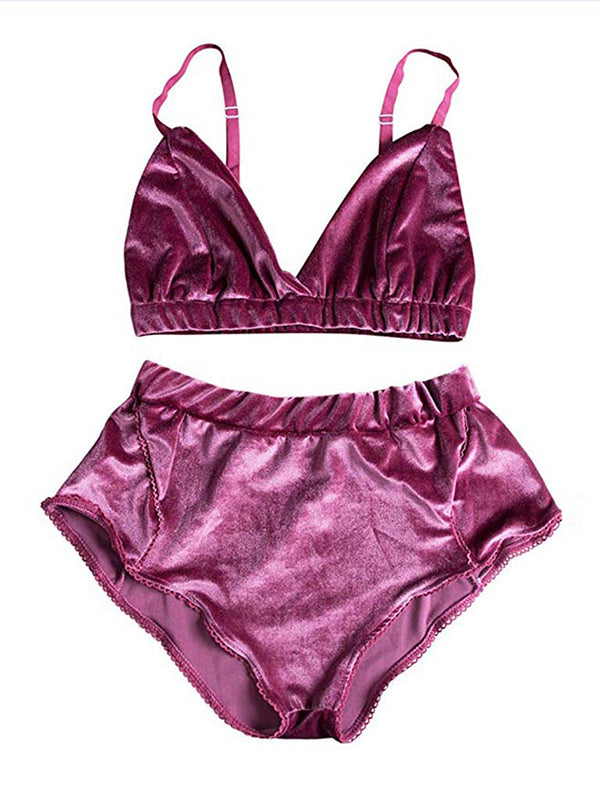 Women's Rose Velvet Bralette and Shorts Lingerie Set