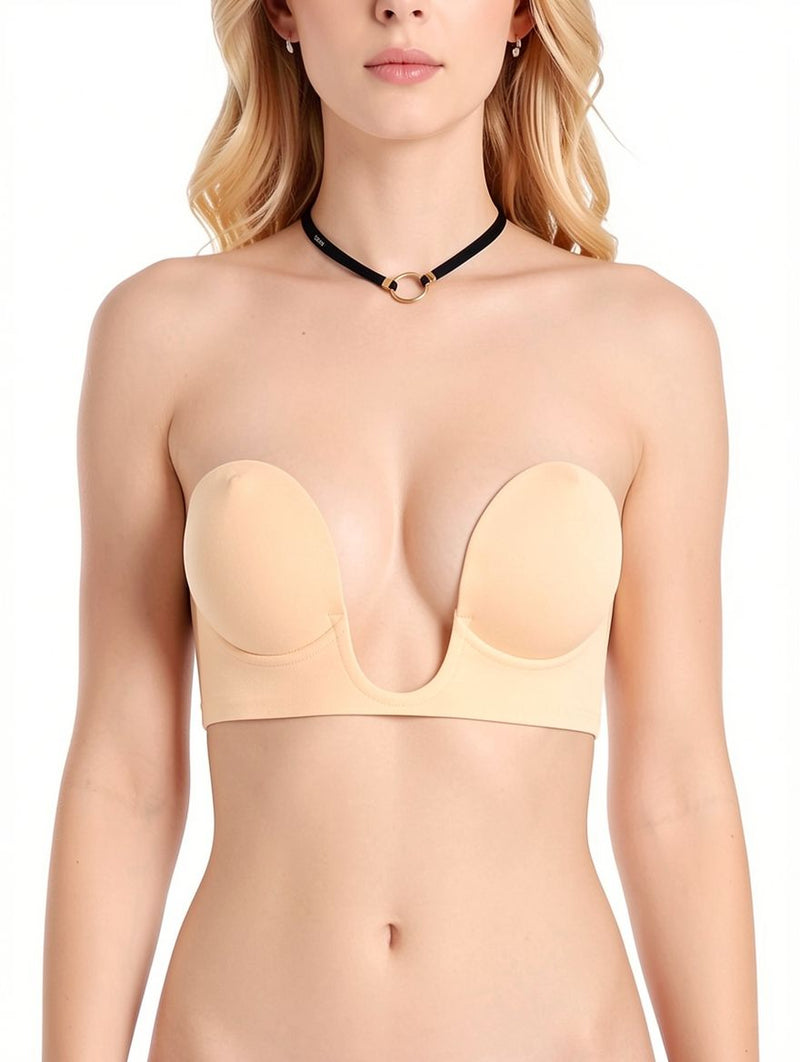 Women's Nude Deep U-Plunge Backless Adhesive Invisible Bra