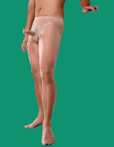 Men's Nude Sheer Full-Length Pouch Pantyhose Tights