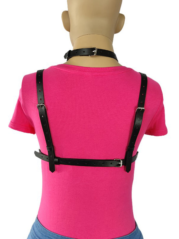 Women's Punk Leather Chest Harness with O-Rings