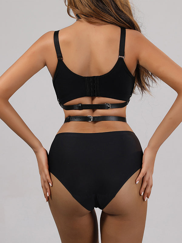 Women's Punk Leather Chest Harness with Collar & Waist Strap Set
