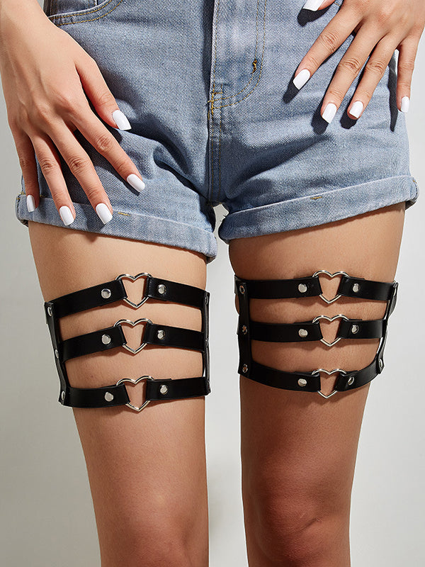 Women's Punk Leather Heart Ring Leg Garter Harness
