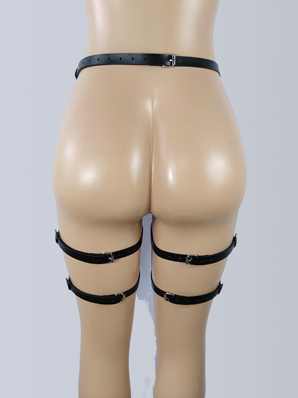 Women's Punk Leather Studded Thigh Leg Harness Garter Set