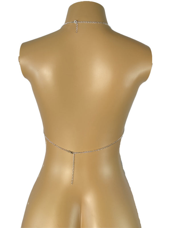 Women's Sequin Mesh Chain Harness Bra Top