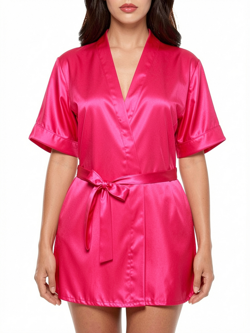 Women's Wrist Sleeve Length Frill Satin Gown With Belt