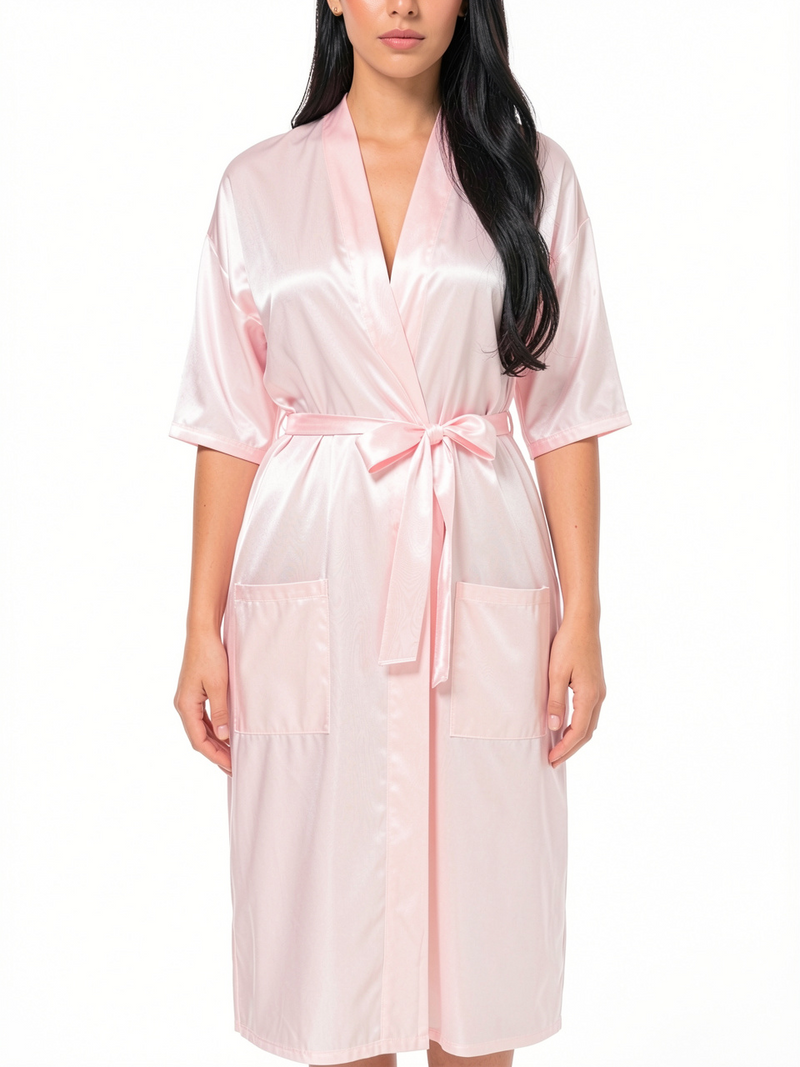 Women's Long Sleeve Frill Satin Gown With Belt