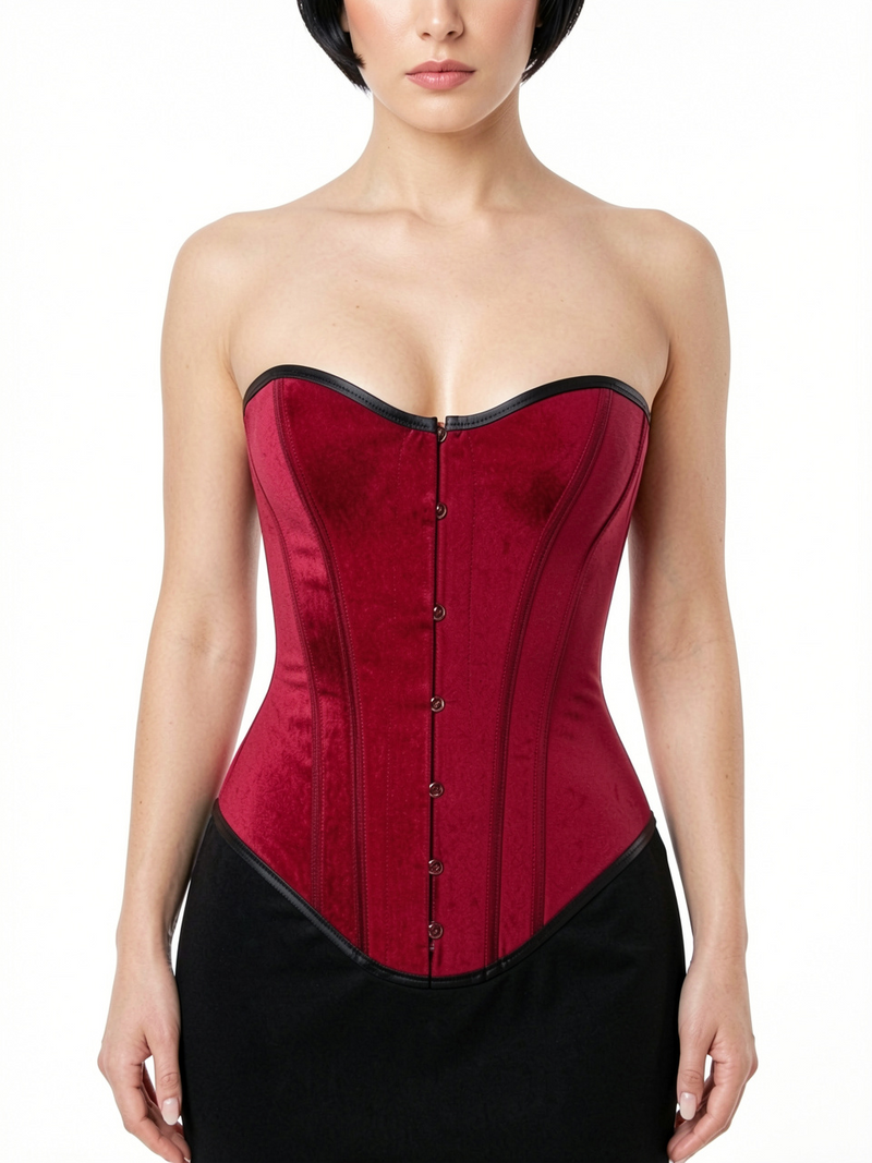 Women's Sexy Dark Red Satin Strapless Burlesque Corset Bustier
