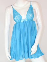 Women's Alluring Blue Chiffon Pleated Lace Babydoll Lingerie Set – view 2