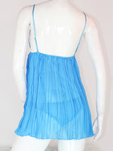 Women's Alluring Blue Chiffon Pleated Lace Babydoll Lingerie Set – view 1