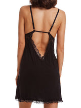 Women's Black Lace-Trim Babydoll Chemise with Open V-Back – view 1