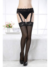 Women's Black Lace Garter Belt & Sheer Thigh-High Stockings Set – view 1