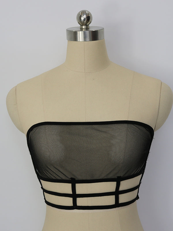 Women's Black Sheer Mesh Cage Bandeau Bra Top – view 1