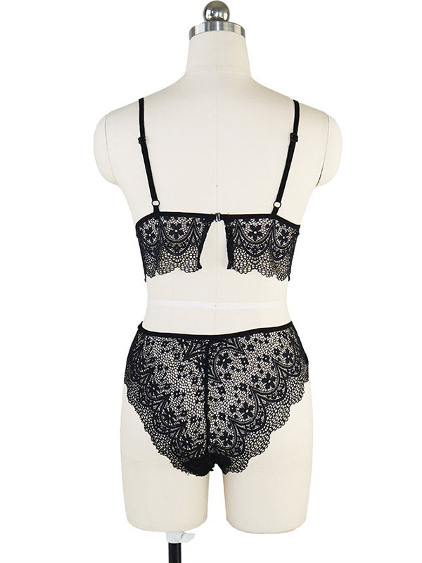 Women's Black Scalloped Lace Bralette & High-Waist Panty Lingerie Set – view 1