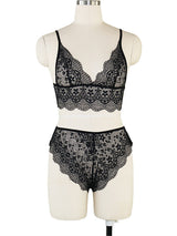 Women's Black Scalloped Lace Bralette & High-Waist Panty Lingerie Set – view 2