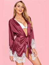 Women's Burgundy Satin Lace-Trim Robe – view 3