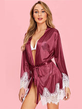 Women's Burgundy Satin Lace-Trim Robe – view 4