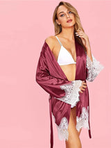 Women's Burgundy Satin Lace-Trim Robe – view 5