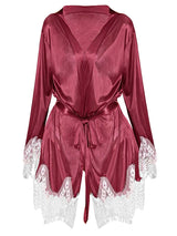 Women's Burgundy Satin Lace-Trim Robe – view 2