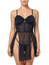 Women's Sexy Black Lace-Up Back Sheer Babydoll Lingerie – view 4