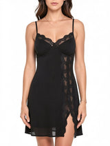 Women's Sexy Black Satin Slip Babydoll Lingerie – view 4