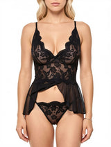 Women's Sexy Black Floral Lace Babydoll Lingerie – view 4