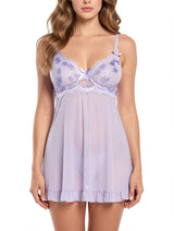 Women's Sexy Lavender Floral Embroidery Babydoll Lingerie – view 4