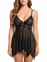 Women's Sexy Deep V-Neck Lace Babydoll with Gown Set – view 5