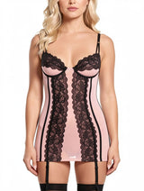 Women's Sexy Pink Lace Trim Chemise Lingerie – view 3