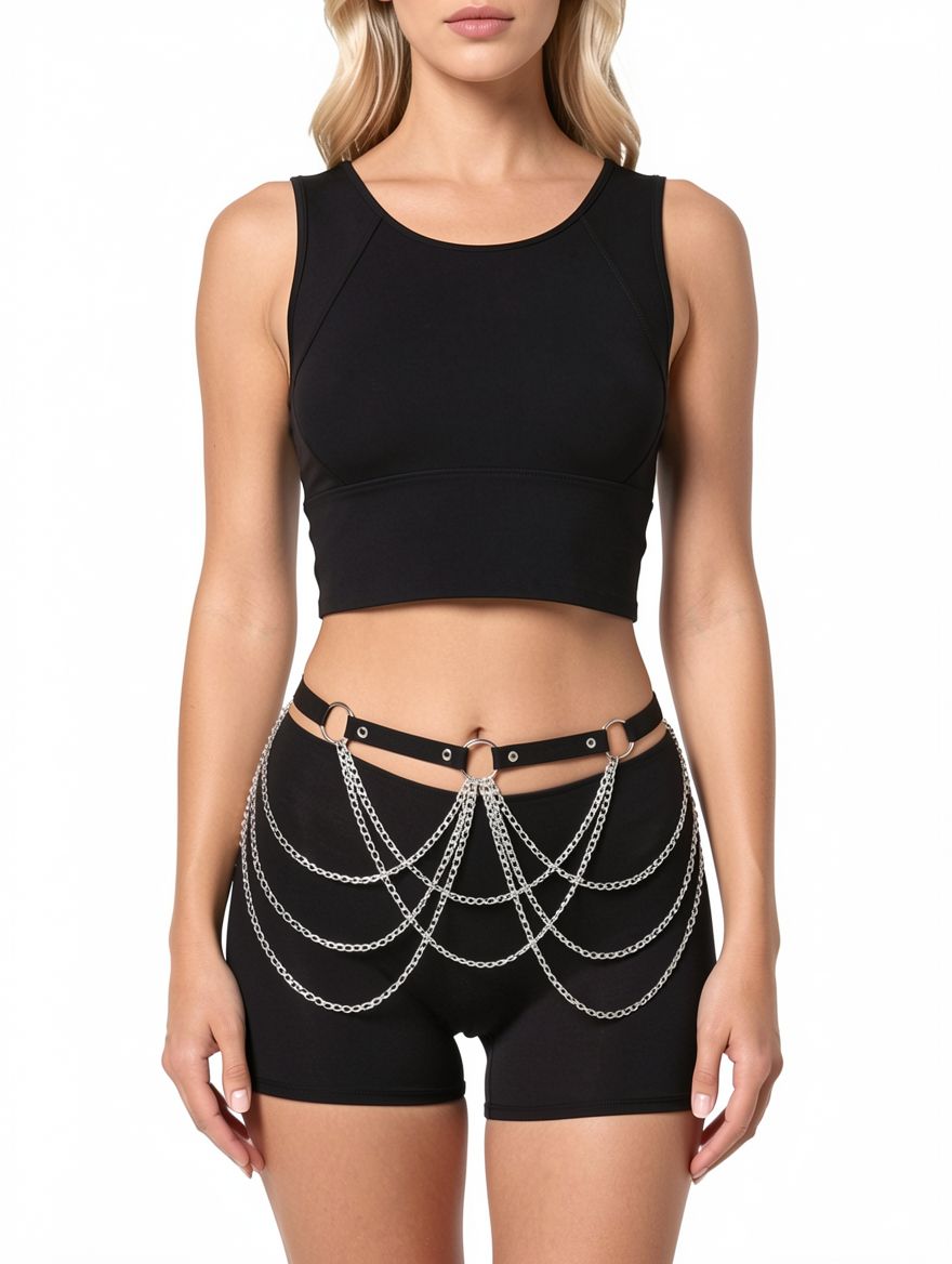 Women's Punk Leather Draped Chain Waist Belt Harness Set – view 3