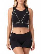 Women's Punk Leather Chain Harness Crop Top – view 3