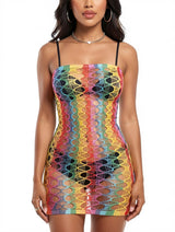 Women's Rainbow Fishnet Spaghetti Strap Mini Dress – view 1