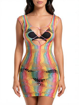 Women's Rainbow Stripe Fishnet Cutout Mini Dress – view 1