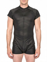 Men's Faux Leather Cap Sleeve Zip-Front Bodysuit – view 6
