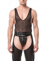 Men's Faux Leather Open Chaps with Belt & Thong – view 4