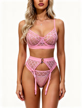 Women's Diamond Mesh Cage Bra Garter Belt & Thong Set – view 13