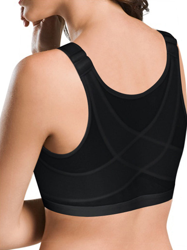 Women's Black Front Closure Posture Support Sports Bra Bustier Top – view 1